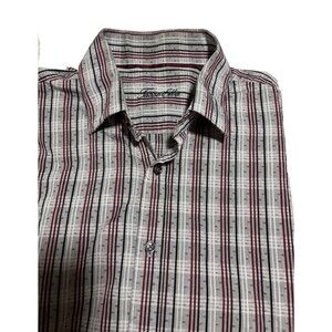 Tasso Elba Men's Button Down Shirt Striped Gray Multicolor Cotton Sz XL